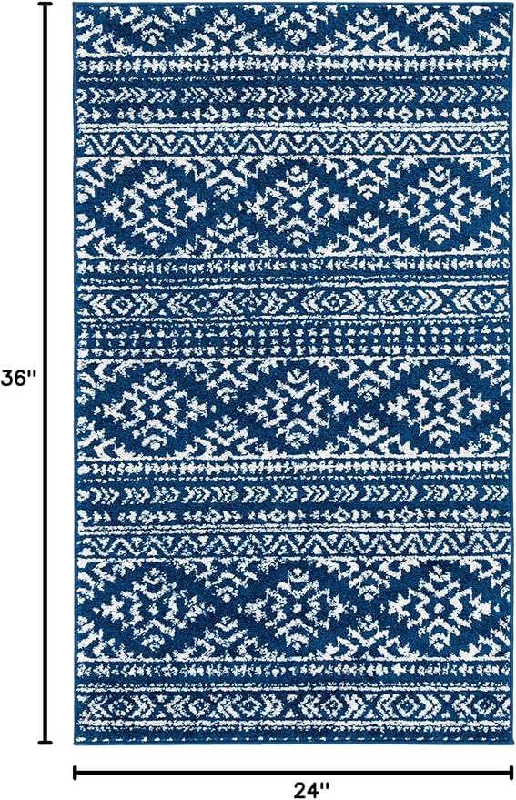 SAFAVIEH Tulum Collection Accent Rug - 2' x 3', Navy & Ivory, Moroccan Boho Tribal Design, Non-Shedding & Easy to Clean, Ideal for Front Door, Kitchen, Entryway, Foyer (TUL272N)