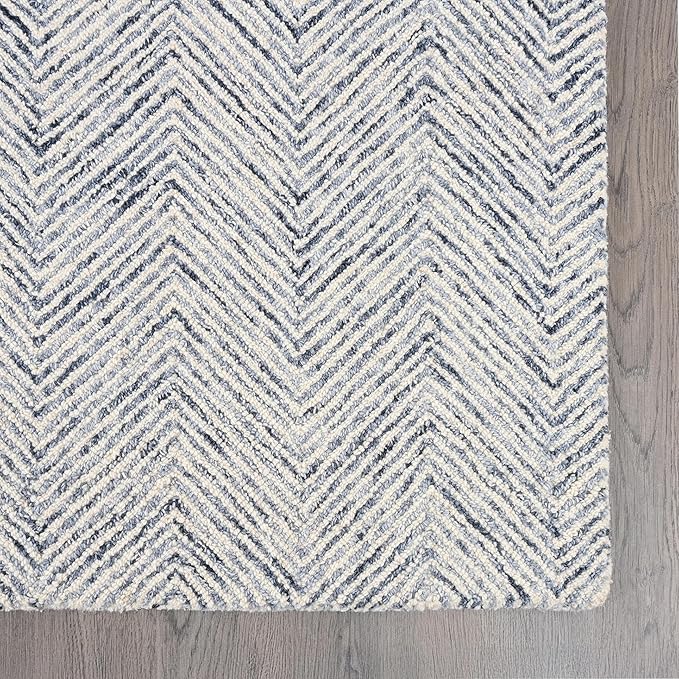 Modern Herringbone Chevron Collection Handcrafted Wool Area Rug - Durable, Zigzag Pattern, for High Traffic, Contemporary Design for Living Room, Bedroom, Dining Room Decor (Denim blue, 5' x 7')