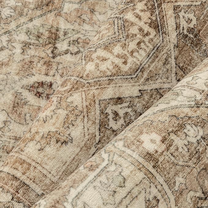 Brown Multi Area Rug 8x10 Vintage Washable Distressed Living Room Carpet Large Indoor Non Slip Traditional Medallion Retro Low Pile Accent Throw Rug Bedroom Kitchen Office Dining Room