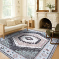 Fame Living Washable Area Rug. Modern Farmhouse. Vintage. Turkish. Bohemian. Distressed. Oriental. Traditional. Rugs for Living Room. Dining. Bedroom. Office. Entryway. (856BlckGry, 5'9" x 8'9")