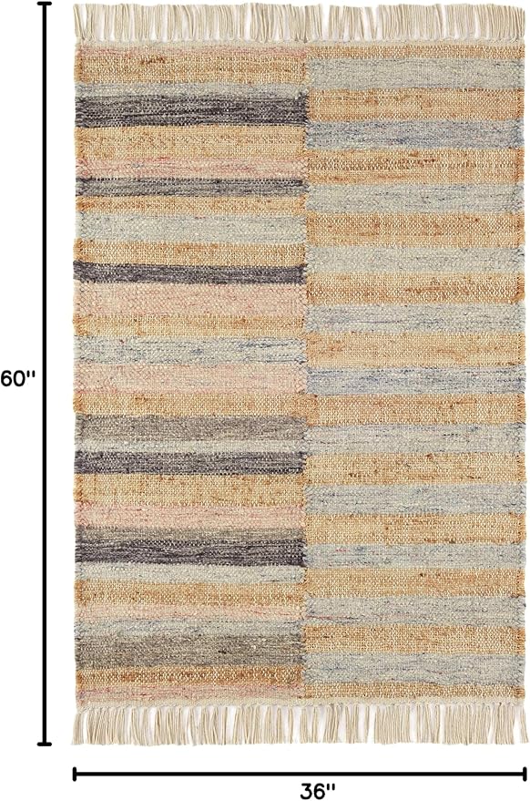 Dash and Albert Ravel Wool Area Rug - 3' x 5' Blue Stripe Handwoven Accent Rug - Durable, Eco-Friendly, High Traffic Area Hallway, Living Room, Stairs