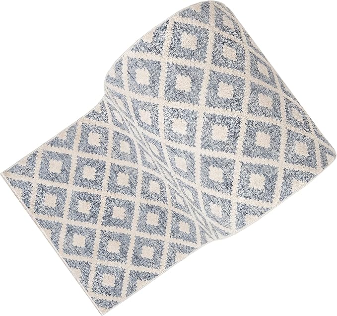 Well Woven Custom Size Hallway Stair Runner - Choose Your Length - Ainsley Blue Diamond Trellis Geometric Tribal - 31 Inches Wide x 14 Feet Long Runner (31" x 14' Runner) Rug