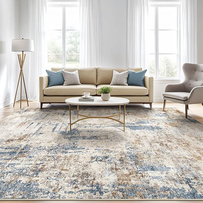 10x14 Area Rugs Living Room: Washable Large Abstract Modern Soft Rug Stain Resistant Indoor Floor Non Slip Accent Carpet for Bedroom Nursery Playroom Office Dining Room Dorm Home House- Blue