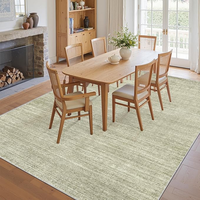 Art&Tuft Washable Rugs 9x12, Low Pile Area Rugs 9x12 Living Room - Non Slip and Stain Resistant Soft Thin Rug for Bedroom, Dining Room, Kitchen, Office, Green