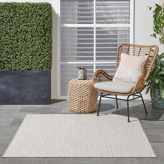 Nourison Home Courtyard Ivory Silver 5' x Square Area Rug - Easy Clean, Non Shedding, Bed Room, Living Room, Dining Room, Kitchen (5' x Square)