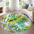 Tropical Round Rug 4ft, Watercolor Palm Leaves Pattern Low Pile Circle Carpet, Non-Slip Washable & Non-Shedding Indoor Mat for Bedroom, Entrance, Office Decor