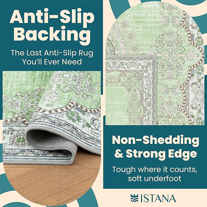 Istana 5x7 Area Rug - Green Rugs for Living Room 5x7 - Foldable Rugs for Bedroom - Stain Resistant Washable Rug - Eco-Friendly Boho Area Rugs - Easy to Clean Living Room Rug