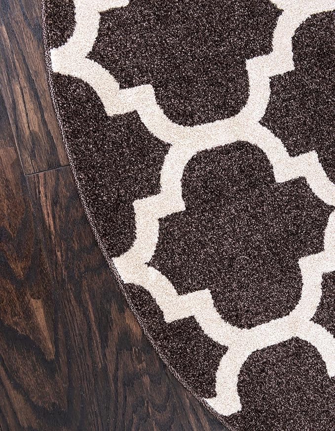 Rugs.com Lattice Collection Rug – 8 Ft Round Chocolate Brown Medium Rug Perfect for Kitchens, Dining Rooms