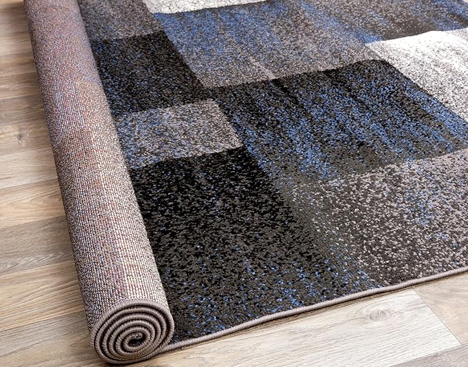 Rugshop Blue Modern Distressed Boxes Area Rug — Non-Shedding for Bedroom, Home Office and Entryway 3' x 5'