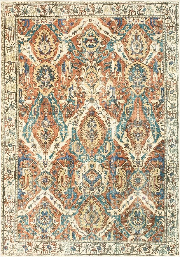 Keen Home Design 10x14 Rug - Machine Washable Area Rug with Non-Slip Backing, Ideal for Living Room, Dining Room, Bedroom - Vintage, Easy Clean, Durable, Low Pile Rug - (9'7" x 14')