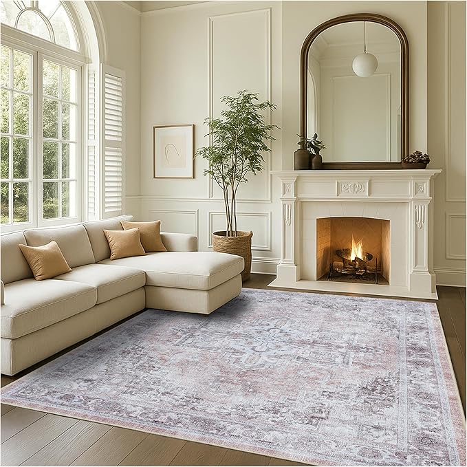 Fame Rugs Turkish Rug. Washable Vintage Oriental Antique Inspired Traditional Doormat Small Modern Area Rugs Luxury Entryway Entry Bedroom Bathroom Kitchen (392TW, 4'9 x 6'9)