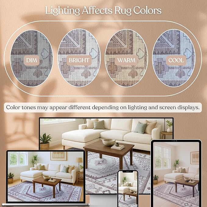 Fame Living Washable Area Rug. Modern Farmhouse. Vintage. Turkish. Bohemian. Distressed. Oriental. Traditional. Rugs for Living Room. Dining. Bedroom. Office. Entryway. Foyer. (856BrC, 2' x 3')