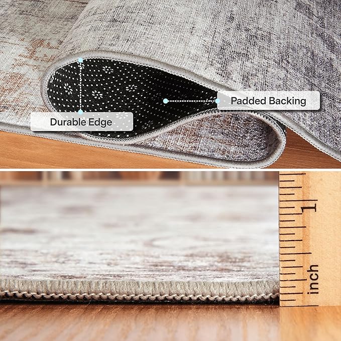 ReaLife Rugs Machine Washable Area Rug Runner - Living Room Bedroom Bathroom Kitchen Entryway Office - Padded Low Pile Stain Resistant Premium - Modern Abstract Contemporary - Quinn - Beige 3' x 5'