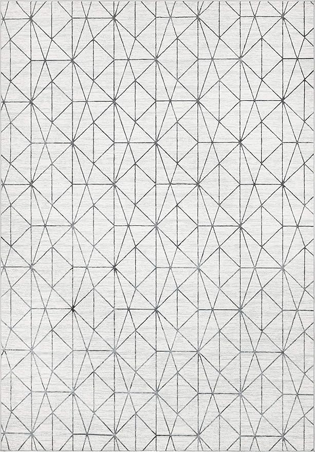 Rugs.com Lattice Trellis Collection Rug – 10' x 14' White Low-Pile Rug Perfect for Living Rooms, Large Dining Rooms, Open Floorplans