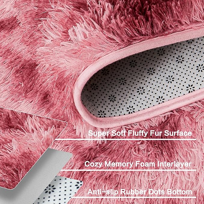 Andency 6x9 Area Rugs, Large Shag Fluffy Soft Shaggy Rugs for Living Room Bedroom, Non-Slip Tie-Dyed Dark Red Thick Plush Carpet for Kids Girls and Boys, Dorm Nursery Home Decor Aesthetic