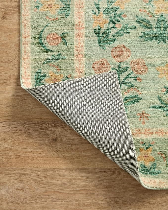 Loloi Rifle Paper Co. Eden Collection EDE-01 Mughal Rose Moss 2'-6" x 9'-6" Runner Rug feat. CloudPile™