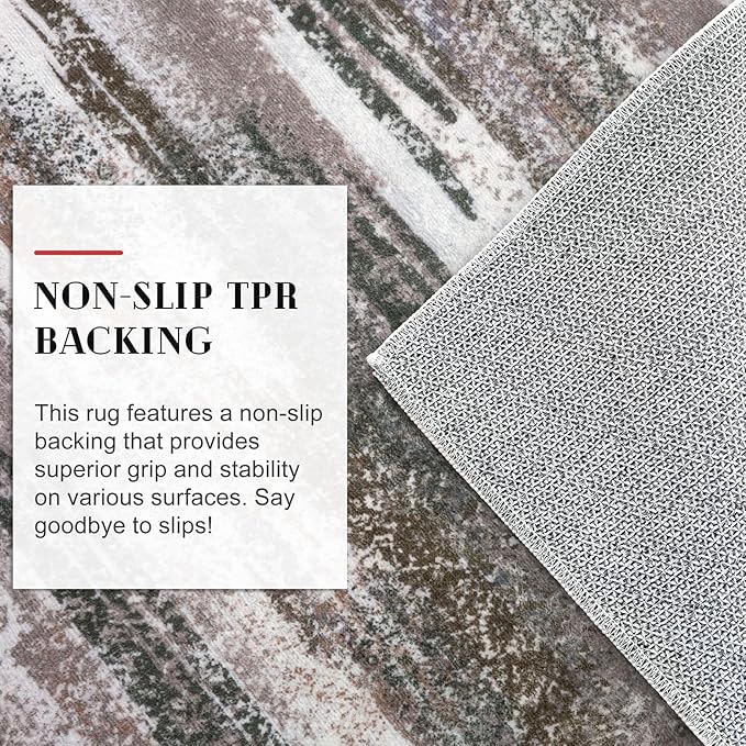 Modern Abstract 6x9 Machine Washable Living Room Rug Non-Slip Soft Bedroom Area Rug Dark Light Brown White Ultra Thin Print Faux Wool Floor Carpet Throw Rugs for Dining Room Indoor Office