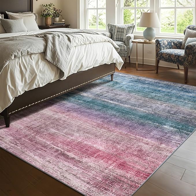 Kokia Abstract Area Rug Living Room 5x7 Colorful Washable Large Rug Bedroom Living Room Under Dining Table Soft Non Slip Stain Resistant Red Carpet Room Decor, Oslo Orchid