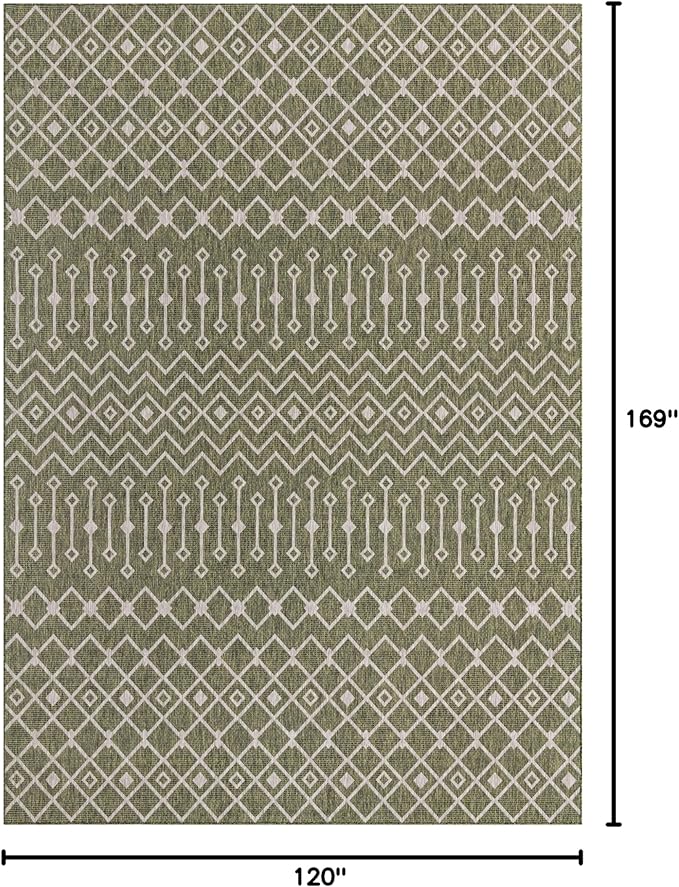 Unique Loom Outdoor Trellis Collection Area Rug - Tribal Trellis (10' x 14' 1" Rectangle, Green/ Natural)