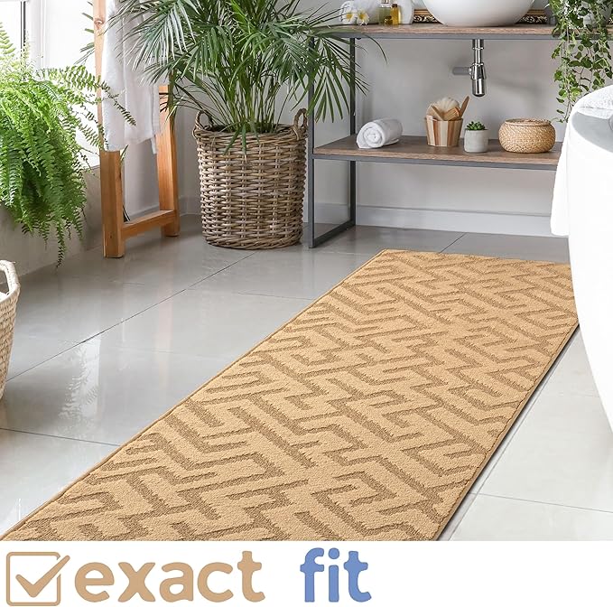 24ft Runner Rug by Custom Size - Gold Tan | Non-Slip Rubber Backed | Washable & Pet Friendly | Edge Bound