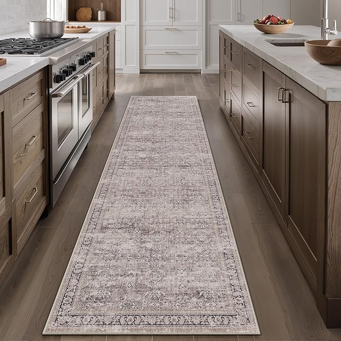 2x8 Purple Area Rug Runners for Hallways Washable Vintage Distressed Carpet Low Pile Non Slip Indoor Retro Soft Long Accent Rug Bedroom Kitchen Bathroom Laundry Dining Living Room