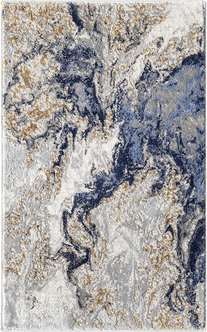 LUXE WEAVERS Marble Collection Blue Area Rug 2x3 Modern Abstract Swirl Design Non-Shedding Carpet