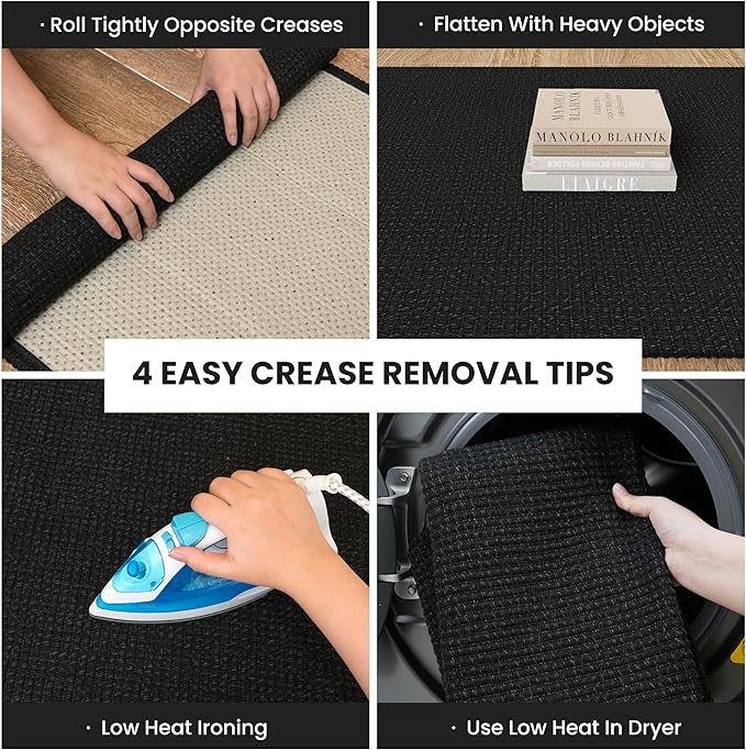 IOHOUZE Washable Runner Rug 2.6x10 Non Slip Rubber Backed Long Hallway Runner Entryway Runner Indoor, Kitchen Rugs Woven Cotton Floor Carpet for Hall Entrance, Black/Grey