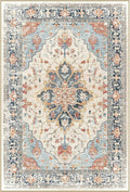 Area Rugs 2'x9' Washable Non-Slip, Floral Vintage Distress Print Pattern Medallion Carpet for Living Room Bedroom Dining Room, Beige Navy Blue Orange Colorful