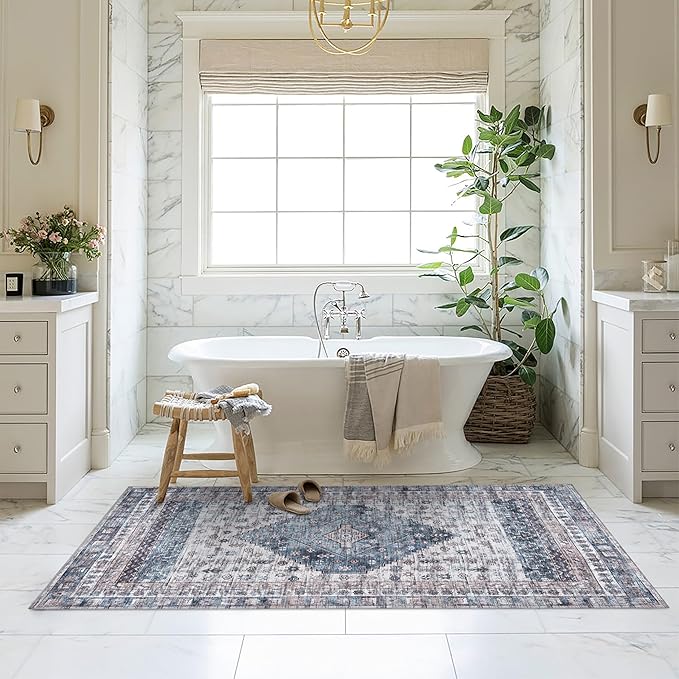 Fame Living Washable Area Rug. Modern Farmhouse. Vintage. Turkish. Bohemian. Distressed. Oriental. Traditional. Rugs for Living Room. Dining. Bedroom. Office. Entryway. Foyer. (859NC, 5' x 6'9")