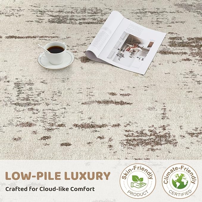 5x8 Area Rug Living Room Rugs - Washable Neutral Modern Abstract Soft Thin Rug Indoor Floor No Slip Rug Carpet for Bedroom Under Dining Table Home Office Decor - Brown/Grey/Beige