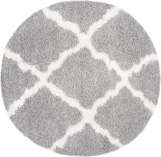 SAFAVIEH Dallas Shag Collection Area Rug - 6' Round, Grey & Ivory, Trellis Design, Non-Shedding & Easy Care, 1.5-inch Thick Ideal for High Traffic Areas in Living Room, Bedroom (SGD257G)