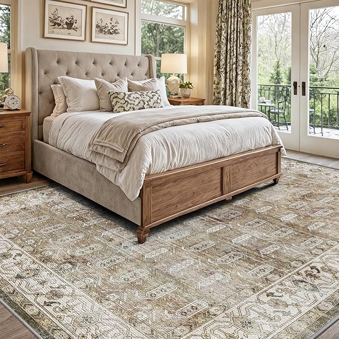 LUMI 8x12 Washable Area Rug for Living Room, Ultra Soft Traditional Vintage Rugs Non Slip with Rubber Backing, Low Profile, High Traffic, Stain Resistant Carpets, Ideal for Bedroom, Dining Room