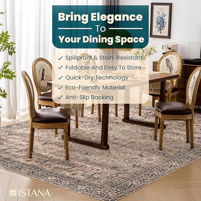 Istana Rugs 9x12 - Charcoal Olive Bedroom Rug - Washable Area Rugs 9x12 Living Room - Stain Resistant Machine Washable Rugs - Eco-Friendly Dining Room Area Rug - 9 x 12 Area Rugs for Living Room