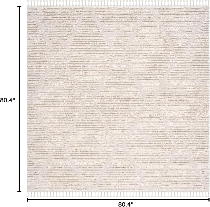 SAFAVIEH Marrakech Collection Area Rug - 6'7" Square, Beige, Moroccan Boho Tribal Tassel Design, Non-Shedding & Easy Care, Ideal for High Traffic Areas in Living Room, Bedroom (MRK517C)