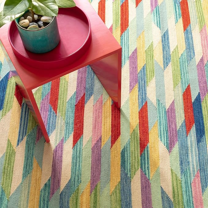 Dash and Albert Hotline Wool Area Rug - 2.5' x 8' Runner Multicolor Geometric Multi Handwoven Accent Rug - Durable, Low Pile - Premium Luxury Hotel Quality Soft Breathable Hypoallergenic Machine