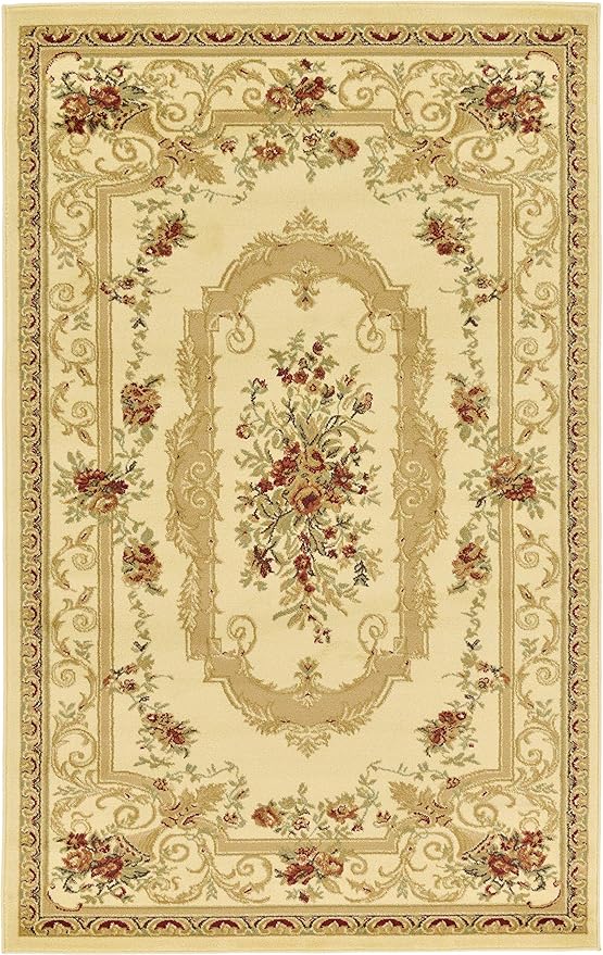 Unique Loom Versailles Collection Traditional Classic Floral Motif Area Rug (5' 0 x 8' 0 Rectangular, Ivory/ Tan)