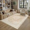 HUGEAR Machine Washable Area Rugs 5x7 Vintage Beige Brown Living Room Bedroom Rug Neutral Style Non Slip Stain Resistant Low Pile Throw Carpet for Home Retro Aesthetic Modern Decor