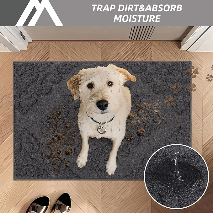 COSY HOMEER Door Mat 32”x48”,Absorbent Dirt Trapper Entryway Rugs,Non-Slip Welcome Mat,Washable Entry Rugs,Low Pile Doormat for Front Back Door,Wet Shoes & Paws,Dark Grey