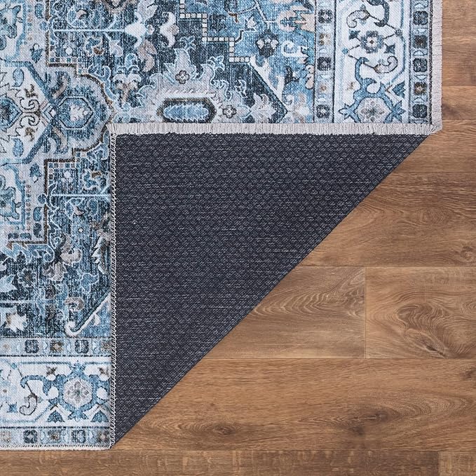 Bloom Rugs Caria Washable Non-Slip 6x9 Rug - Navy Blue Traditional Area Rug for Living Room, Bedroom, Dining Room, and Kitchen - Exact Size: 6' x 9'