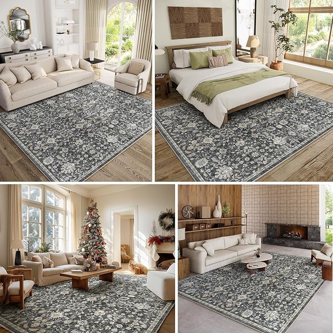 8x10 Washable Area Rugs Ultral Soft Non-Slip Stain Resistant Vintage Boho Large Carpet for High-Traffic Living Room & Dining Room
