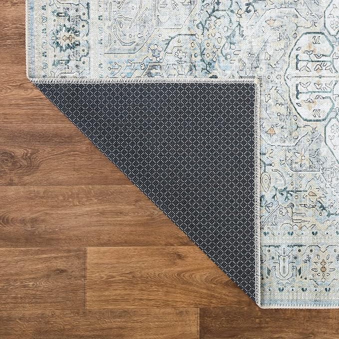 Bloom Rugs Washable Non-Slip 9' x 12' Rug - Cream/Light Blue/Teal Traditional Medallion Area Rug for Living Room, Bedroom, Dining Room, and Kitchen - Exact Size: 9' x 12'
