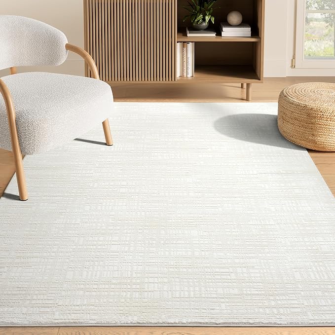 Abani Cream Area Rug - 4' x 6' - Living Room & Bedroom - Textured Weave Design - Indoor Use - Easy to Clean, Stain Resistant, Non-Shedding - Neutral Collection