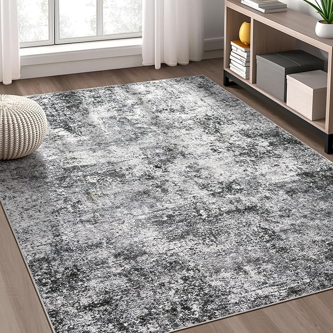 Area Rug Living Room Rugs - 5x8 Large Soft Indoor Neutral Modern Abstract Low Pile Washable Rug Carpet for Bedroom Dining Room Farmhouse Home Office - Grey