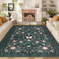 GarveeHome Area Rugs 9x12 Living Room Floral Rugs Non Slip Washable Large Bedroom Throw Carpet Stain Resistant Low Pile Black Bow Rugs Soft Boho Bow and Flower Carpets for Nursery Home Decor, 9x12