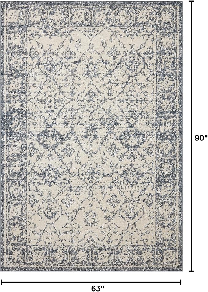 Loloi Magnolia Home by Joanna Gaines Gigi Collection GIG-02 Ivory/Blue 5'-3" x 7'-6" Area Rug