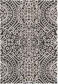 Dash & Albert Temple Charcoal Hand Micro Hooked Wool Rug, 8.5 X 11.5 Feet, Grey Geometric Pattern
