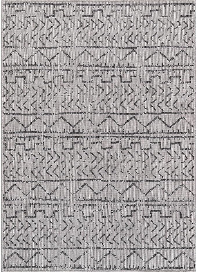 Beverly Rug Waikiki Indoor Outdoor Rug 5x7, Washable Outside Carpet for Patio, Deck, Porch, Trellis Area Rug, Water Resistant, Dark Grey - Light Grey
