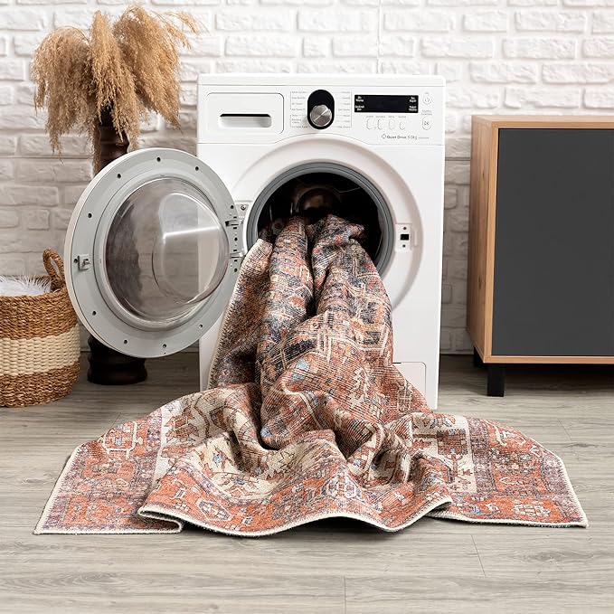 Bloom Rugs Washable 9' x 12' Rug - Red/Orange/Beige Traditional Area Rug for Living Room, Bedroom, Dining Room, and Kitchen - Exact Size: 9' x 12'