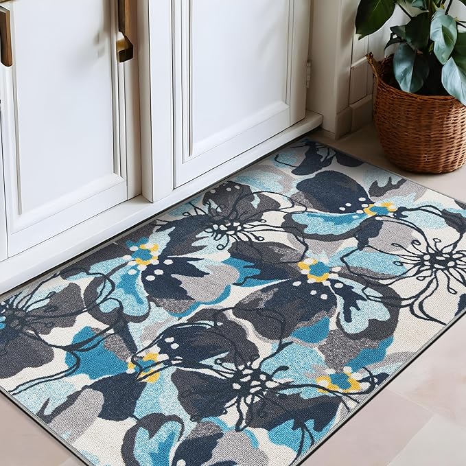 Rugshop Gray Large Floral Non-Slip Area Rug Fade Resistant for Hallway, Entryway and Kitchen, 2'7" x 4'