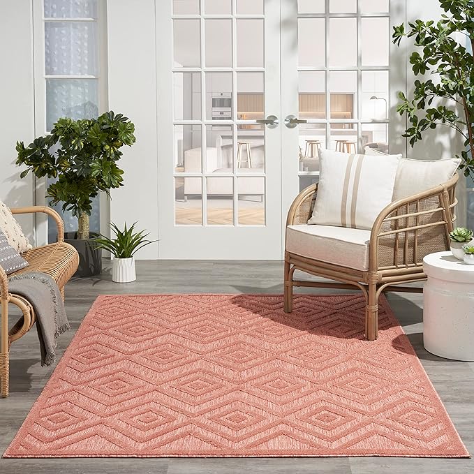 Nourison Home Versatile Coral Orange 5' x 7' Area Rug - Easy Clean, Non Shedding, Bed Room, Living Room, Dining Room, Kitchen (5' x 7')